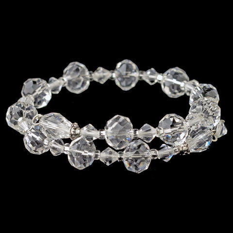 Silver Clear Swarovski Crystal Coil Adjustable Stretch Bridal Wedding Bracelet 9714