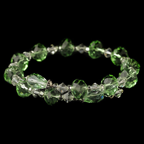 Silver Light Mint Green & Clear Swarovski Crystal Coil Adjustable Stretch Bridal Wedding Bracelet 9714
