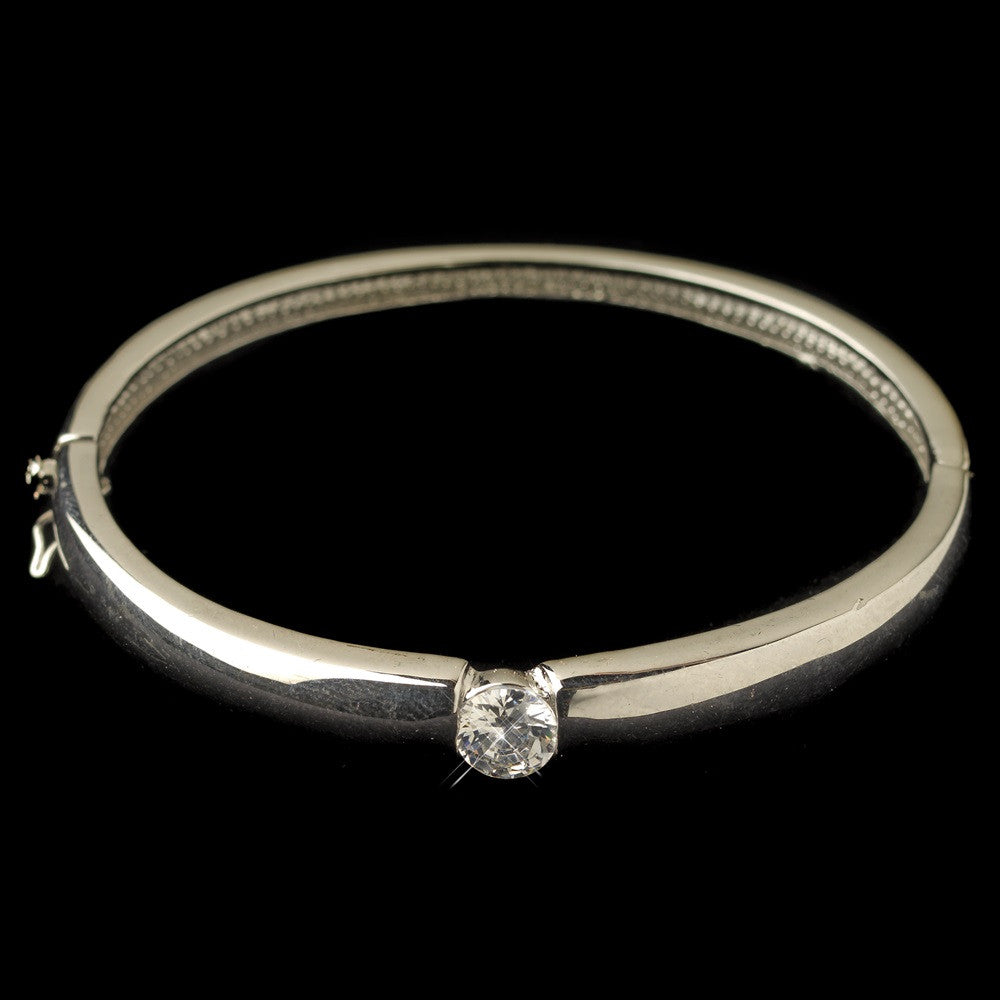 Rhodium Bangle w/ CZ Crystal Center Bridal Wedding Bracelet 7990