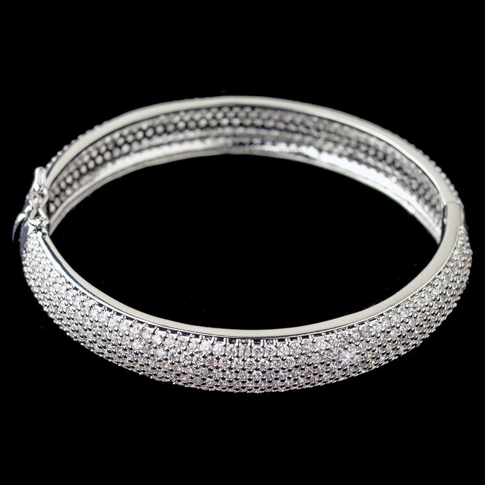 Rhodium Pave Double Sided CZ Crystal Bangle Bridal Wedding Bracelet 607