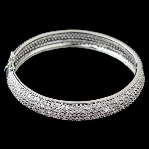 Rhodium Pave Double Sided CZ Crystal Bangle Bridal Wedding Bracelet 607
