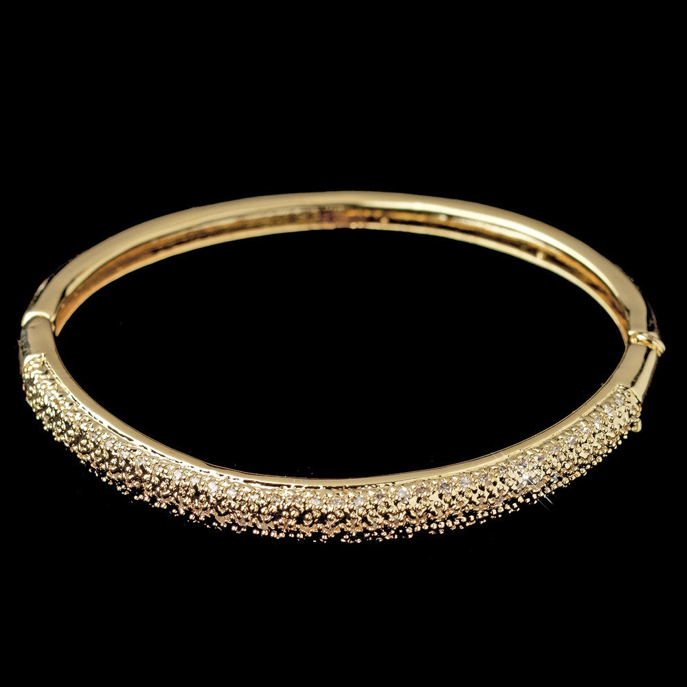 Gold Clear CZ Crystal Pave Bangle Bridal Wedding Bracelet 9748