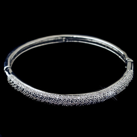 Rhodium Clear CZ Crystal Pave Bangle Bridal Wedding Bracelet 9748