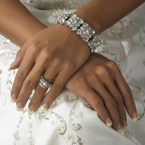 Silver Clear Rhinestone Crystal Bridal Wedding Bracelet B 978