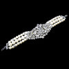 Antique Rhodium Silver Freshwater Pearl & Rhinestone Bridal Wedding Bracelet 9881