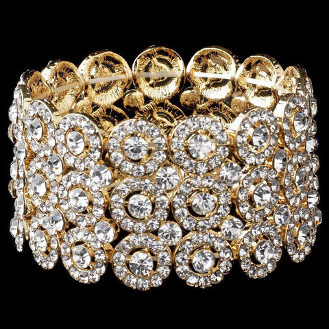 Clear Circle Gold 3 Row Stretch Bridal Wedding Bracelet 9887