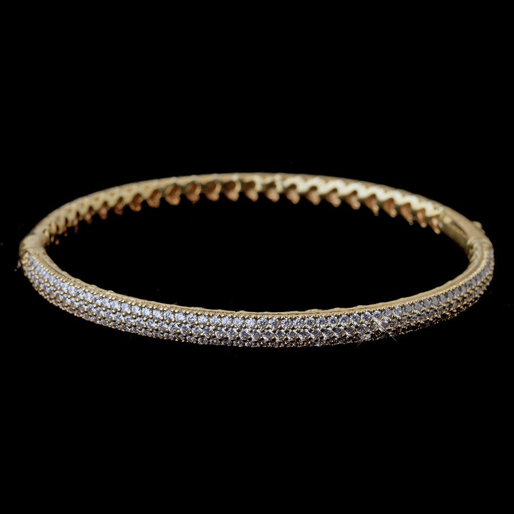 Gold Clear CZ Pave Bangle Bridal Wedding Bracelet 9950