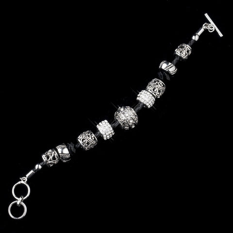 Black Rope Silver Charm Bridal Wedding Bracelet 9975