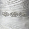 Modern Silver-Plated Rhinestone Flowers on Ribbon Sash Bridal Wedding Belt 107