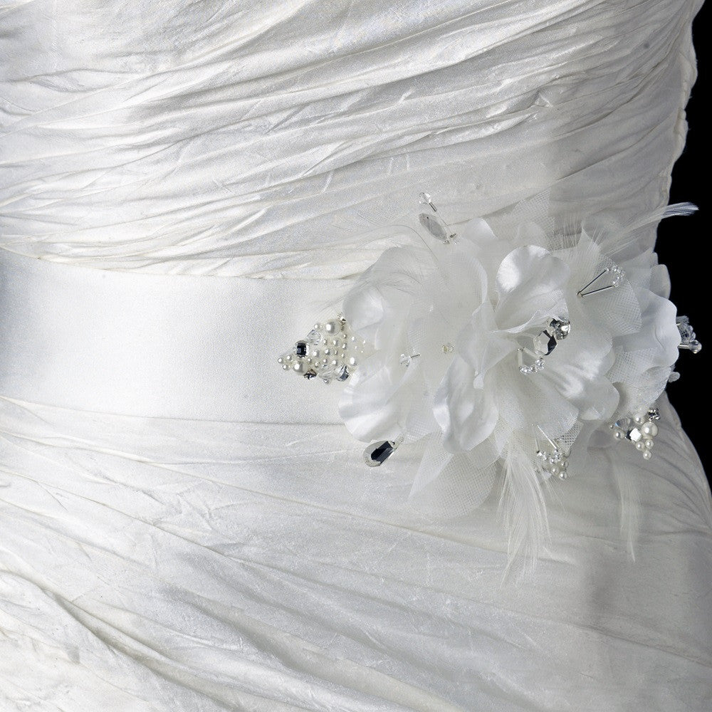 * Silver Flower Austrian Crystal & Pearl Bridal Bridal Wedding Sash Belt 115 White * Silver Flower Austrian Crystal & Pearl Bridal Bridal Wedding Sash Belt 115 White