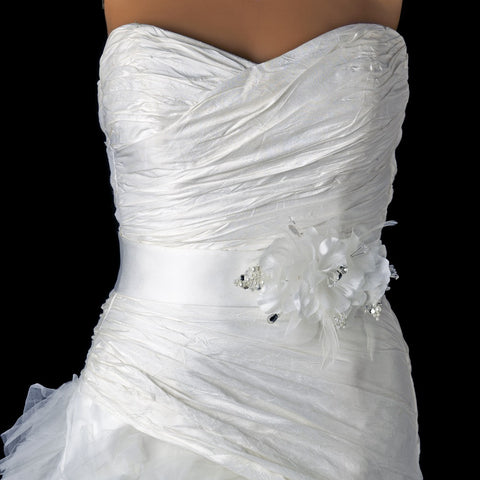* Silver Flower Austrian Crystal & Pearl Bridal Bridal Wedding Sash Belt 115