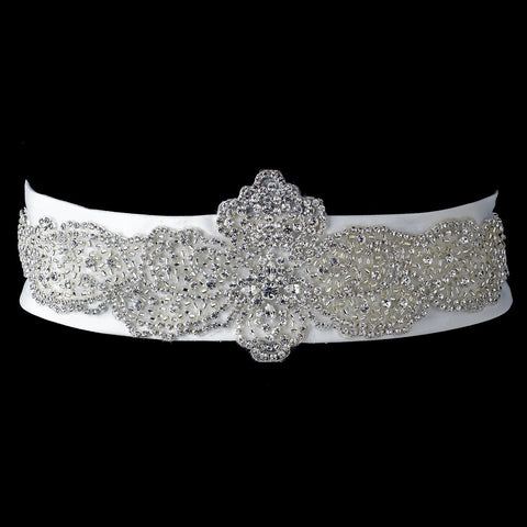 Rhinestone & Glass Bead Sheer Organza Floral Bridal Wedding Belt 291