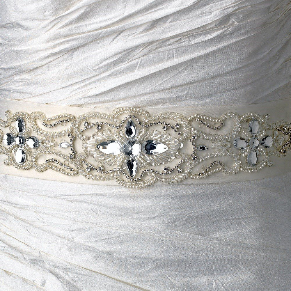 * Pearls, Rhinestones & Beaded Bridal Wedding Sash Belt 3