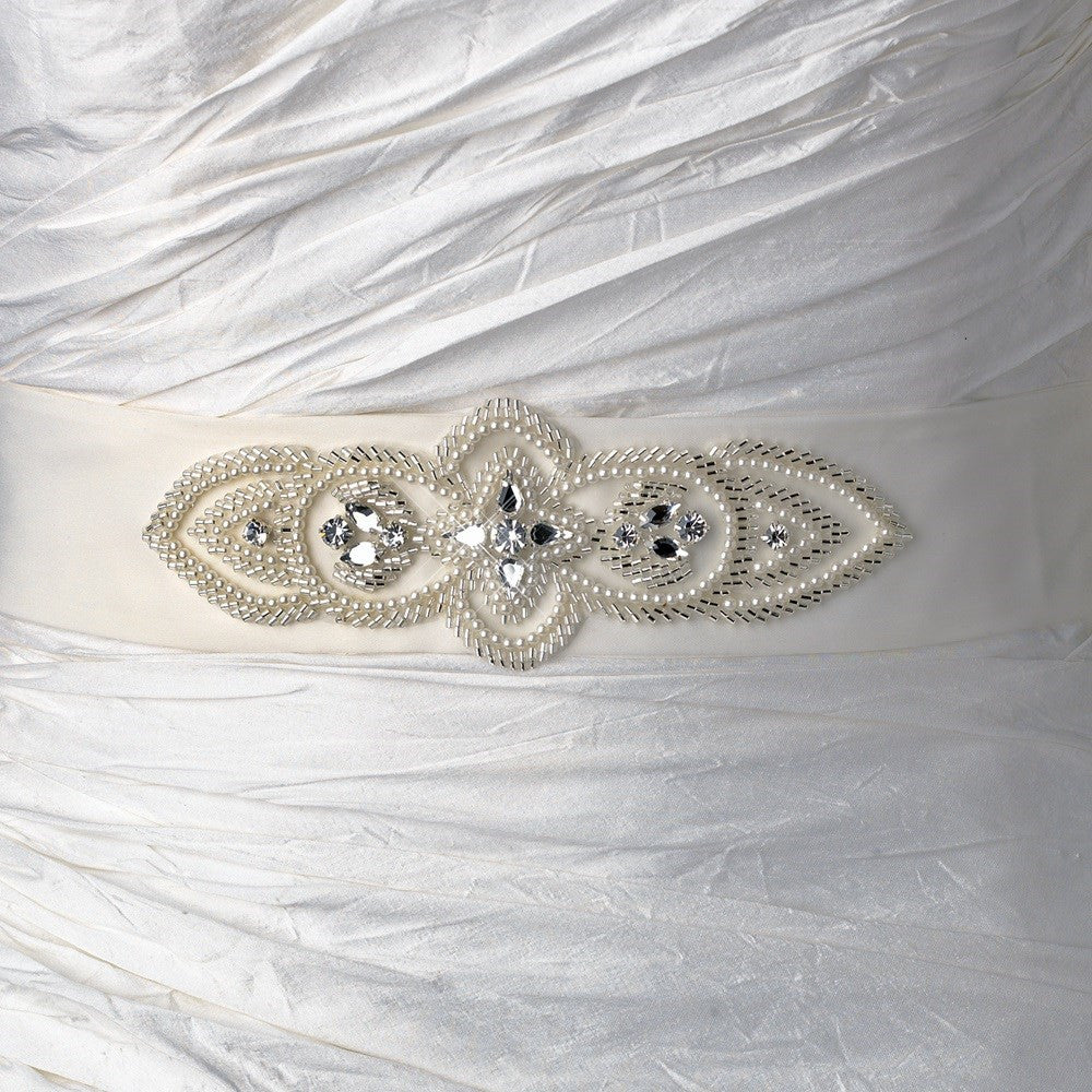 * Pearl & Rhinestone Accented Bridal Wedding Sash Belt 8 White * Pearl & Rhinestone Accented Bridal Wedding Sash Belt 8 White
