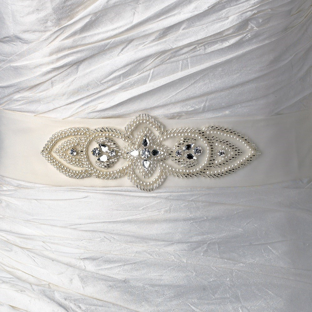 * Pearl & Rhinestone Accented Bridal Wedding Sash Belt 8
