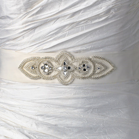 * Pearl & Rhinestone Accented Bridal Wedding Sash Belt 8