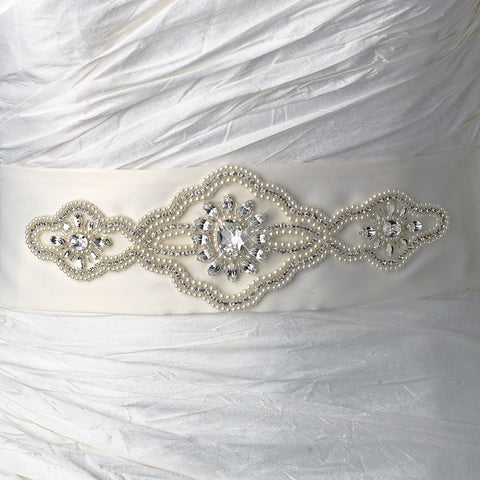 * Pearl & Rhinestone Bridal Wedding Sash Belt 9