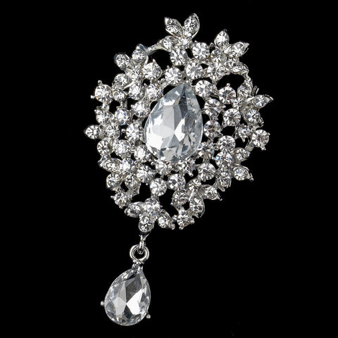 Silver Swarovski Crystal Elements Dangle Bridal Wedding Brooch 3438