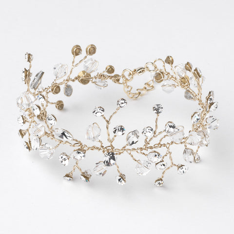 Light Gold Crystal Vine Leaf Bridal Wedding Bracelet 10001