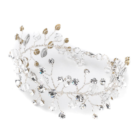 Silver Clear Crystal Vine Leaf Bridal Wedding Bracelet 10001