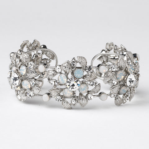 AB Rhinestone Leaf Cuff Silver/Rhodium Bridal Wedding Bracelet 1182