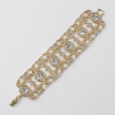 Gold Clear CZ Crystal Clasp Bridal Wedding Bracelet