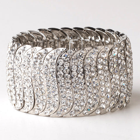 Silver Clear Rhinestone Stretch Bridal Wedding Bracelet