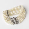 Rhodium Ivory 6 Row Pearl Stretch Bridal Wedding Bracelet 82065