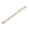 Rhodium CZ Double Row Ivory Pearl Bridal Wedding Bracelet 82066