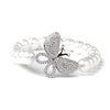 Rhodium CZ & Diamond White Pearl Butterfly Bridal Wedding Bracelet 82068