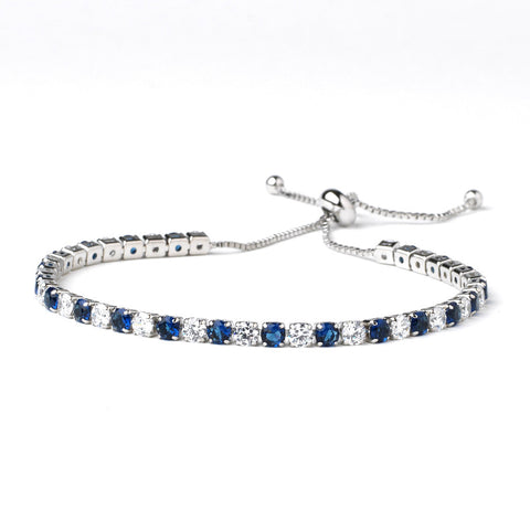 Rhodium Clear & Sapphire CZ Adjustable Bridal Wedding Bracelet 82069