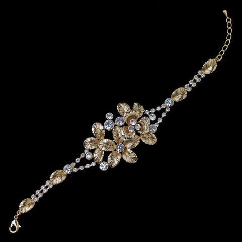 Gold Clear Rhinestone Flower Clasp Bridal Wedding Bracelet