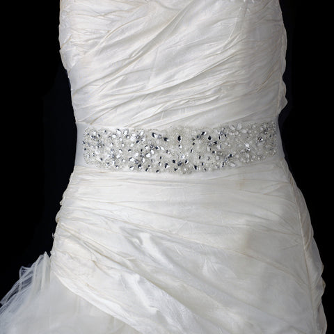 Ivory Matte Satin Crystal Beaded Bridal Wedding Belt 203