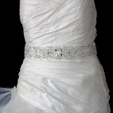 Ivory Matte Satin Crystal Beaded Bridal Wedding Belt 205
