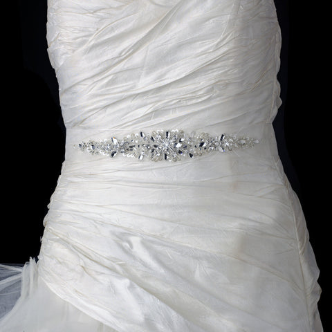 White Beaded Crystal Organza Bridal Wedding Belt 218
