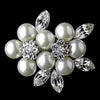 Antique Silver Diamond White Pearl and Rhinestone Bridal Wedding Brooch 118