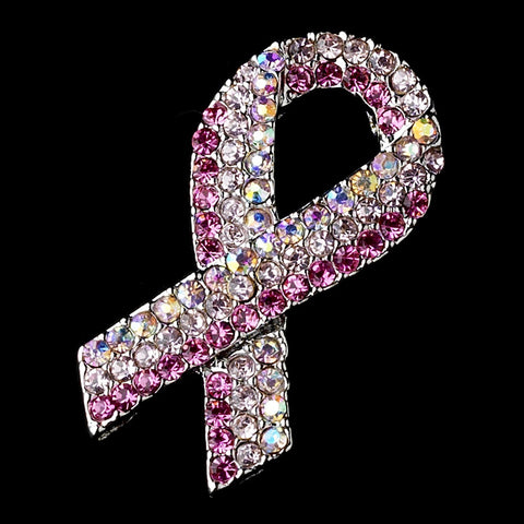 Antique Silver and Pink/AB Rhinestone Breast Cancer Pin Bridal Wedding Brooch 120