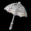 * Antique Silver Umbrella Encrusted in Clear and AB Rhinestones Pin Bridal Wedding Brooch 121