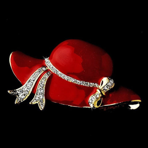 * Red Hat Society Gold with Rhinestones Bridal Wedding Brooch 123