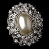 Vintage Style Antique Silver Oval Diamond White Pearl Bridal Wedding Brooch 134