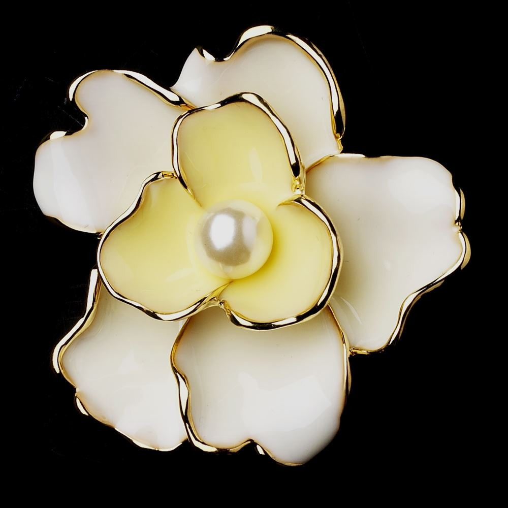Gold Yellow Flower with White Pearl Bridal Wedding Brooch 146