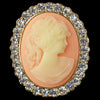 Gold Clear Cameo Bridal Wedding Brooch with Peach Background and Rhinestone Border