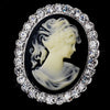 * Antique Silver Cameo Bridal Wedding Brooch with Black Background and Rhinestone Border 147