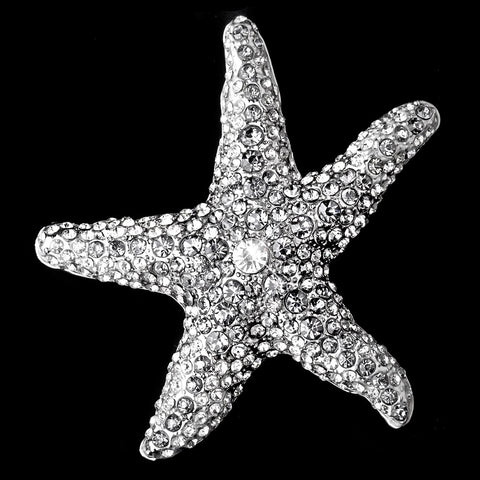 Rhodium Clear Rhinestone Beach Starfish Bridal Wedding Brooch 160