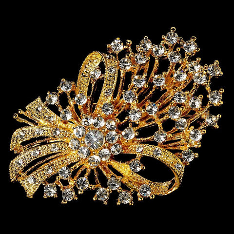 Elegant Vintage Crystal Bridal Wedding Hair Pin for Bridal Wedding Hair or Gown Bridal Wedding Brooch 17 Gold Clear