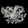Antique Silver Clear Rhinestone Bow Tie Bridal Wedding Brooch 179