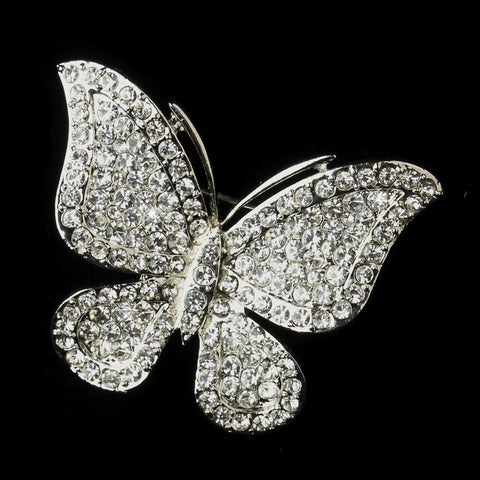 * Antique Silver Clear Rhinestone Butterfly Bridal Wedding Brooch 183