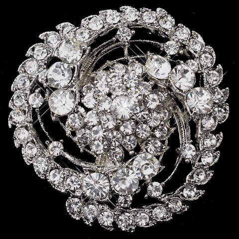 * Vintage Antique Silver Swirl Rhinestone Bridal Wedding Brooch 190