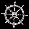 * Antique Silver Clear Ship Wheel with Rhinestones Bridal Wedding Brooch 195