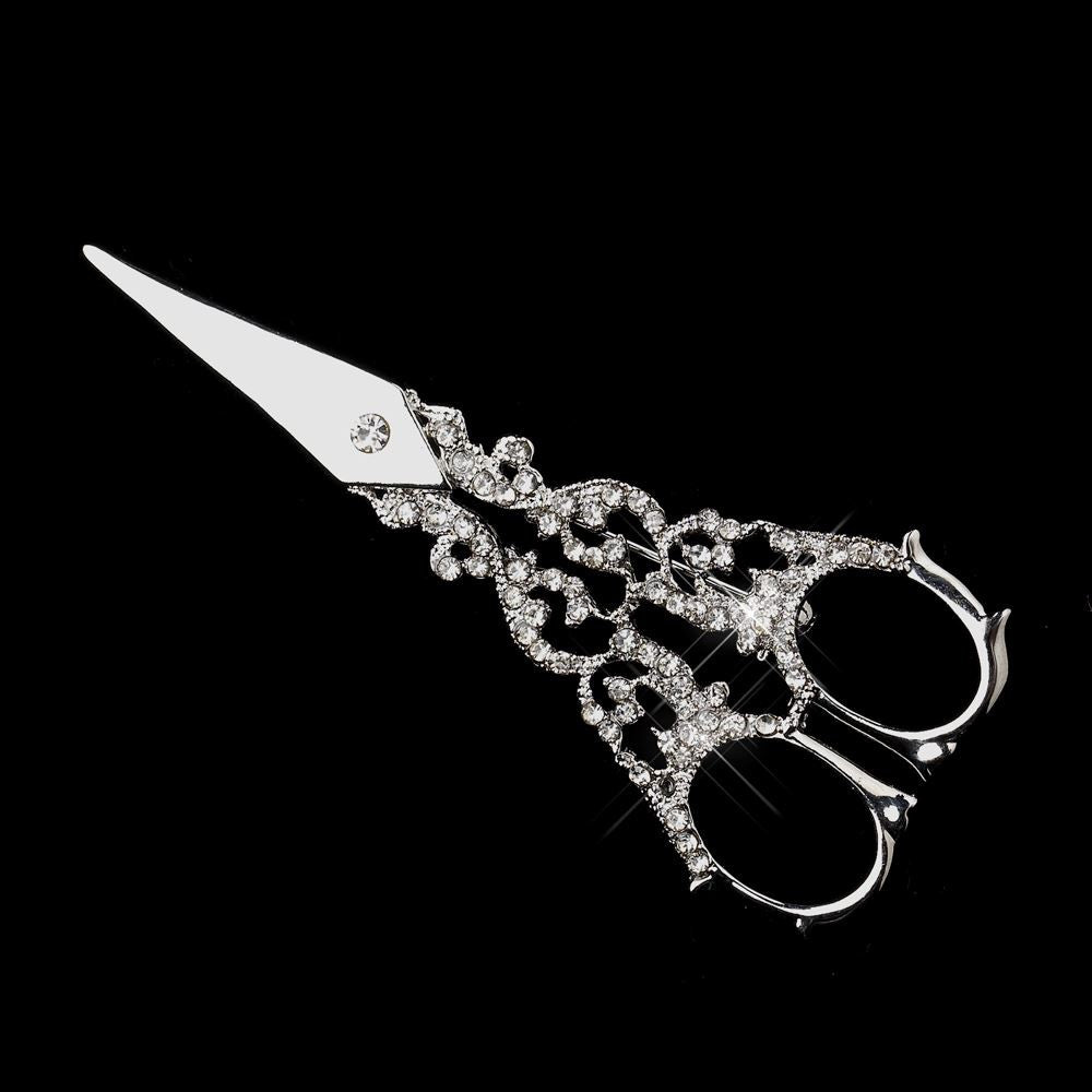 Scissor Pin Bridal Wedding Brooch Encrusted in Rhinestones 206 Silver or Gold